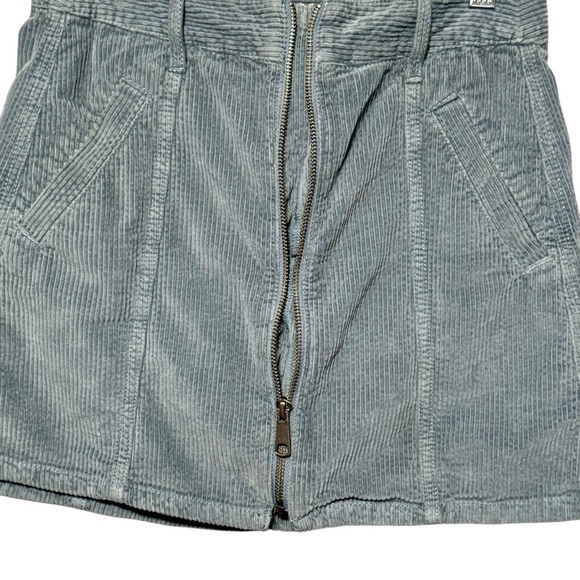 American Eagle High Rise A Line Zip Front Y2K Corduroy Blue Gray Mini Skirt - Picture 6 of 11